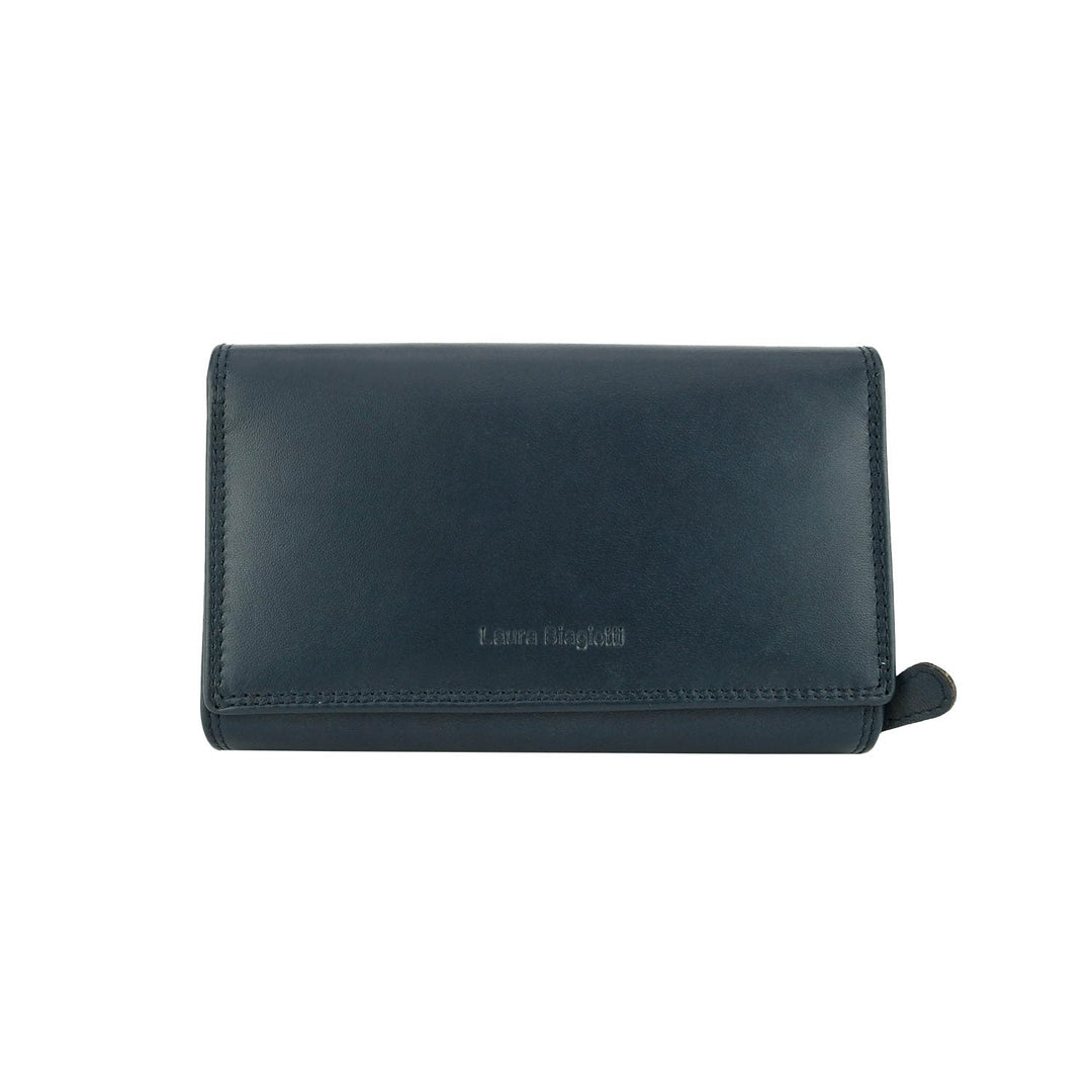 Laura Biagiotti Damen-Geldbörse aus echtem Leder, geräumig mit Geschenkbox Navy 155, Navy 155