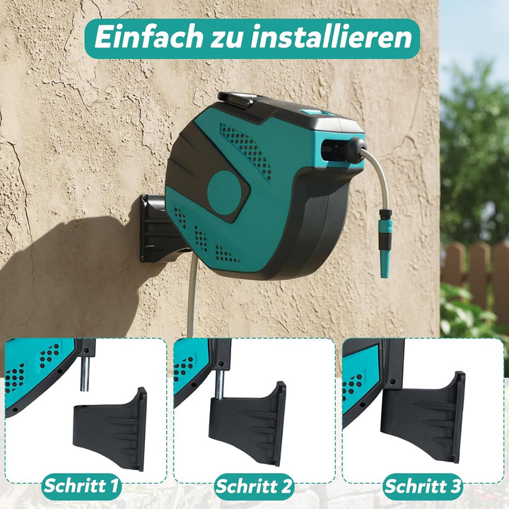COSTWAY Gartenschlauchbox, 20 m+2 m, 180° schwenkbar, Automatischer Einzug, Schlauchtrommel Einziehb