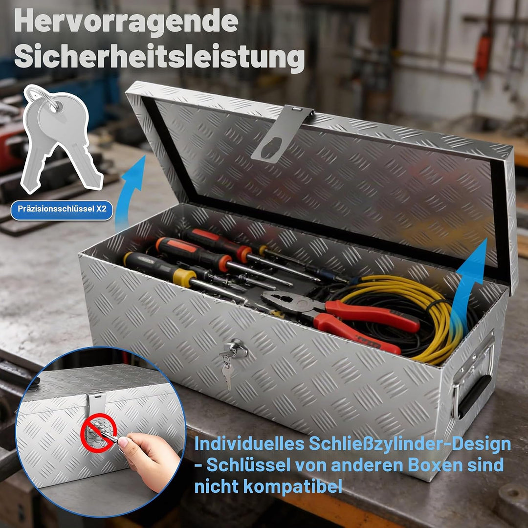 HENGMEI Aluminium Transportbox Werkzeugkiste Anhänger, Werkzeugkasten, Deichselbox mit Schloss, Wass