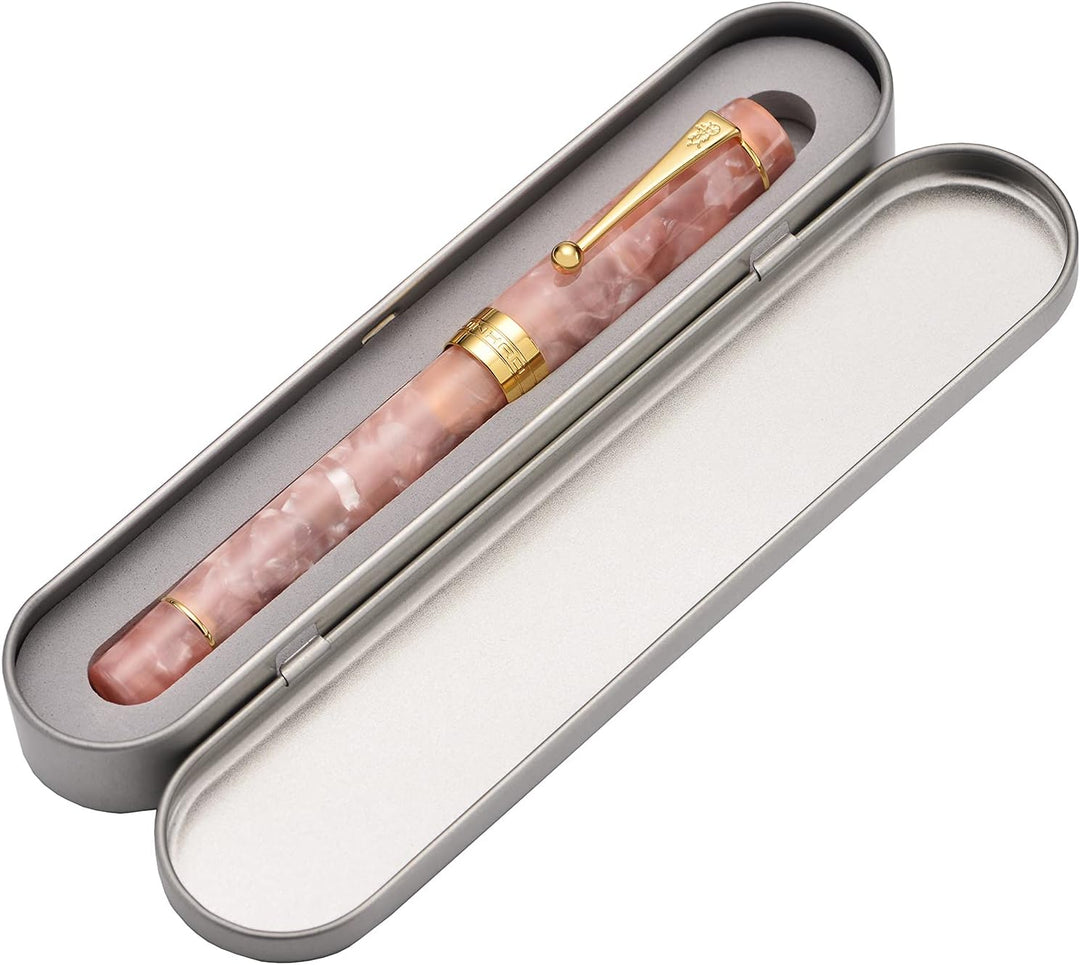 Jinhao 100 Classic Füllfederhalter Pink, mittlere Feder mit Konverter und Stifteetui Set Pink Marble