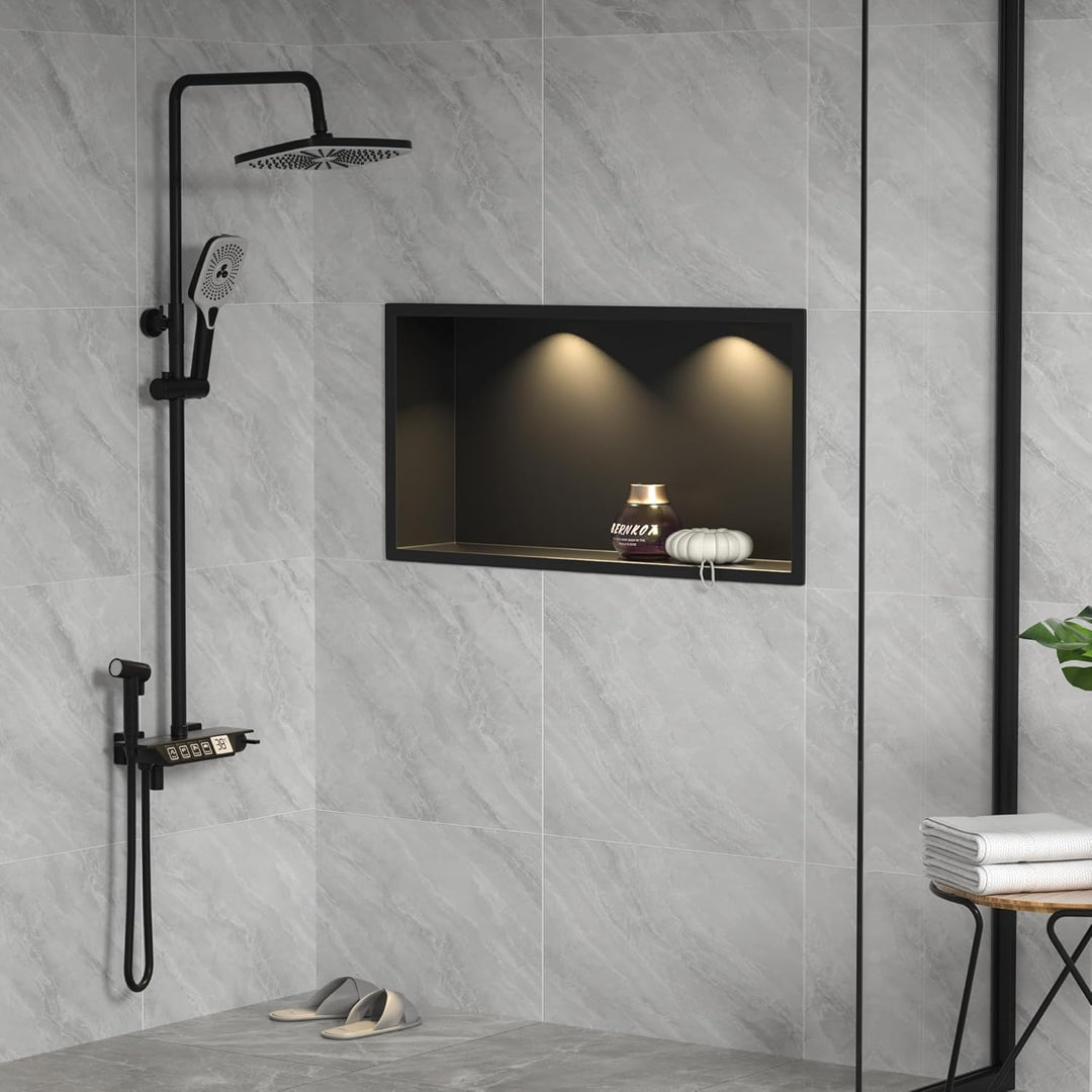 Wandnische Dusche Edelstahl mit LED Downlight, 60 cm x 30 cm, Wasserdicht - Keine Fliesen Erforderli