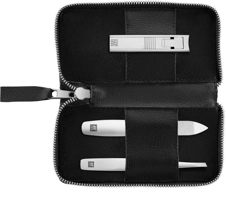 ZWILLING Maniküre Pediküre Set 3tlg., Kompakt-Nagelknipser, veganes Apfelleder-Etui, schwarz Nagelkn