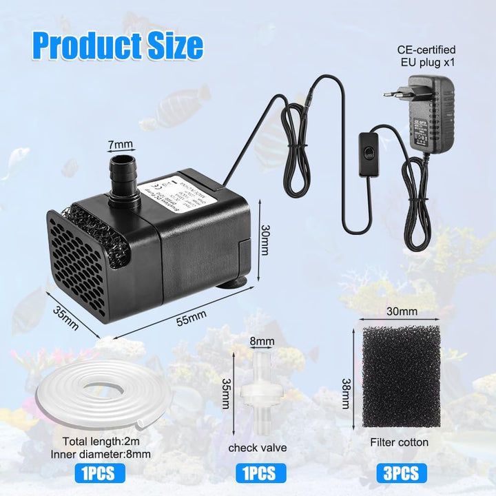 kleine Tauchpumpe, 2m Schlauch &amp; Rückschlagventil, 220L/h kondensatpumpe mit 3 Filterschwamm, 12V Aq