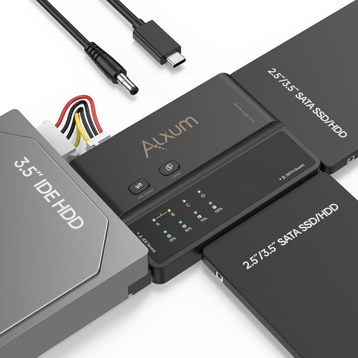 Alxum IDE und SATA Adapter, USB Type-C 5Gbps Festplatten Adapter mit Clone, Netzschalter für 2.5/3.5