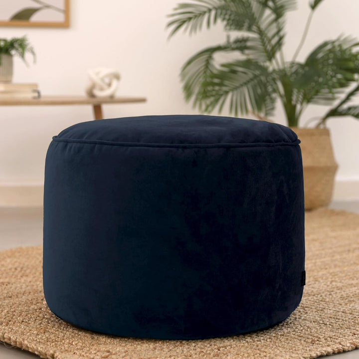 Icon Milano Hocker, Dunkelblau, Flauschiger Samt Stoff, Samt Sitzsack, Sitzpuff, Pouf Hocker mit Fül