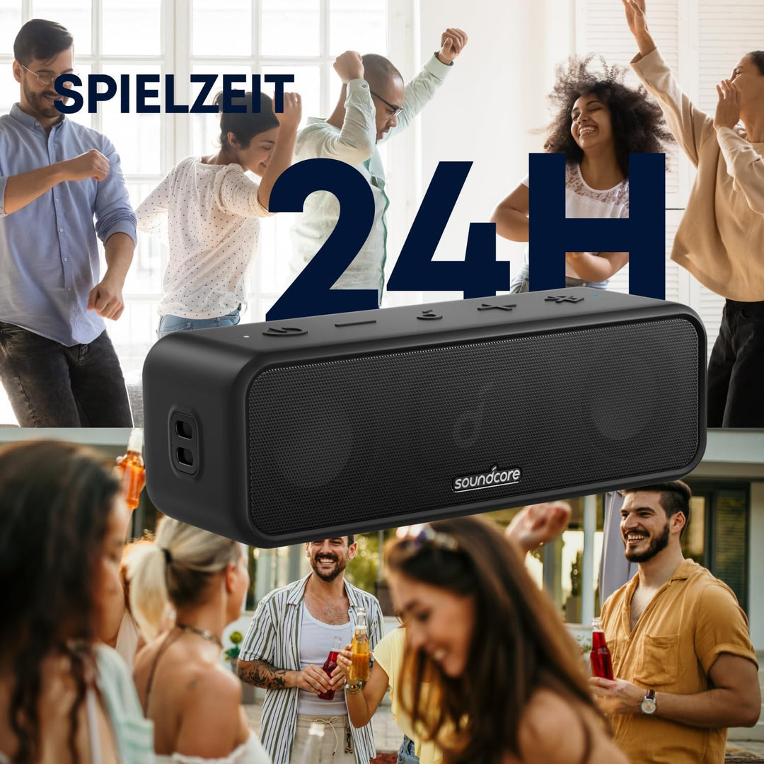Soundcore 3 Bluetooth Lautsprecher, Stereo-Sound, Audiotreiber mit Titan-Membran, PartyCast, BassUp,