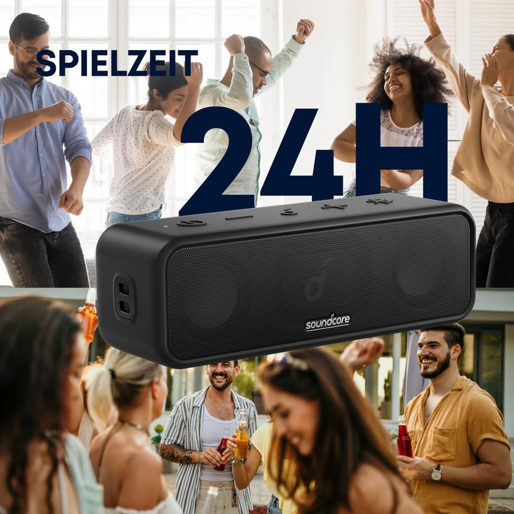 Soundcore 3 Bluetooth Lautsprecher, Stereo-Sound, Audiotreiber mit Titan-Membran, PartyCast, BassUp,