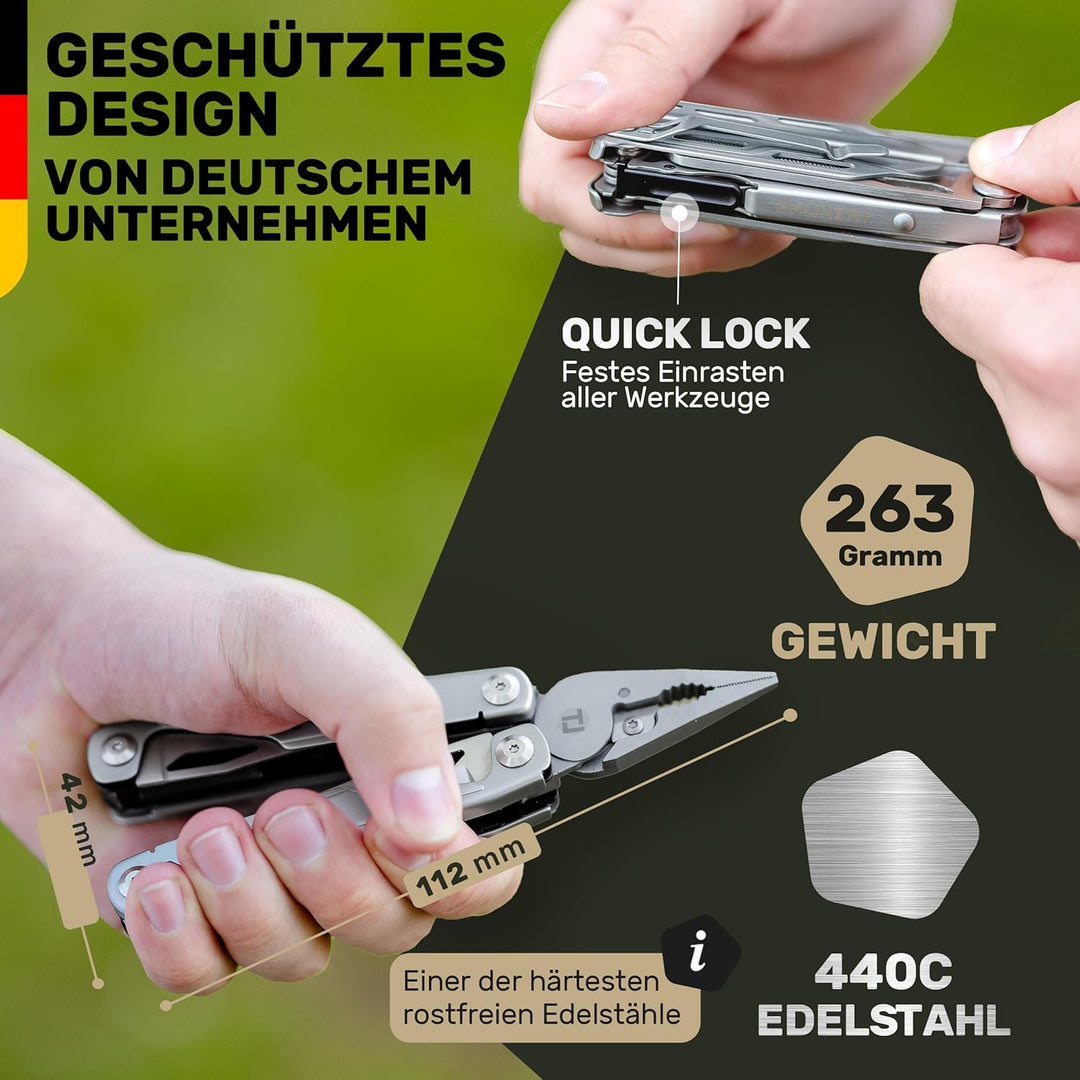 TREKLINE Premium Multitool Werkzeug [rostfreier Edelstahl] Survival Multifunktionsmesser perfektes C