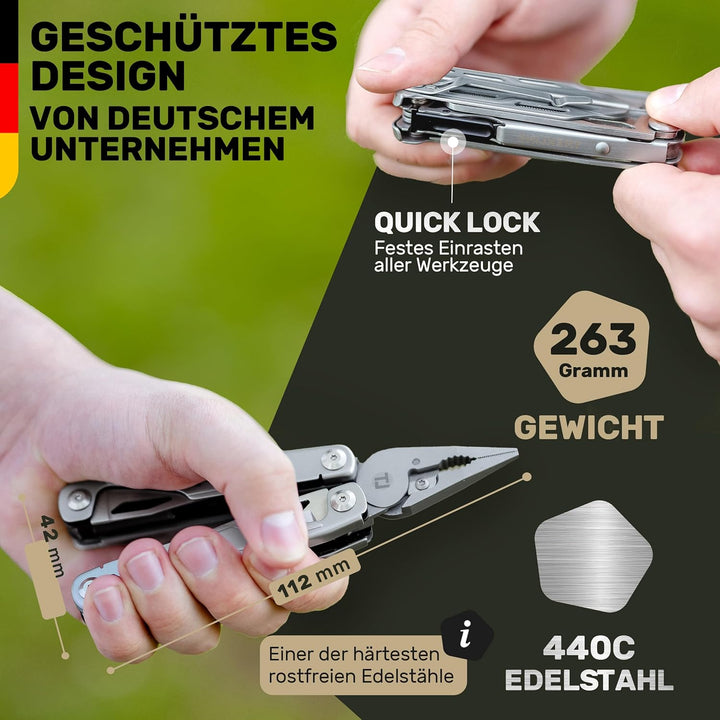 TREKLINE Premium Multitool Werkzeug [rostfreier Edelstahl] Survival Multifunktionsmesser perfektes C