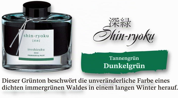 PILOT Iroshizuku 69214 Füllfederhalter-Tinte, Shin-Ryoku, Waldgrün (dunkelgrün), 50 ml Flasche (dunk