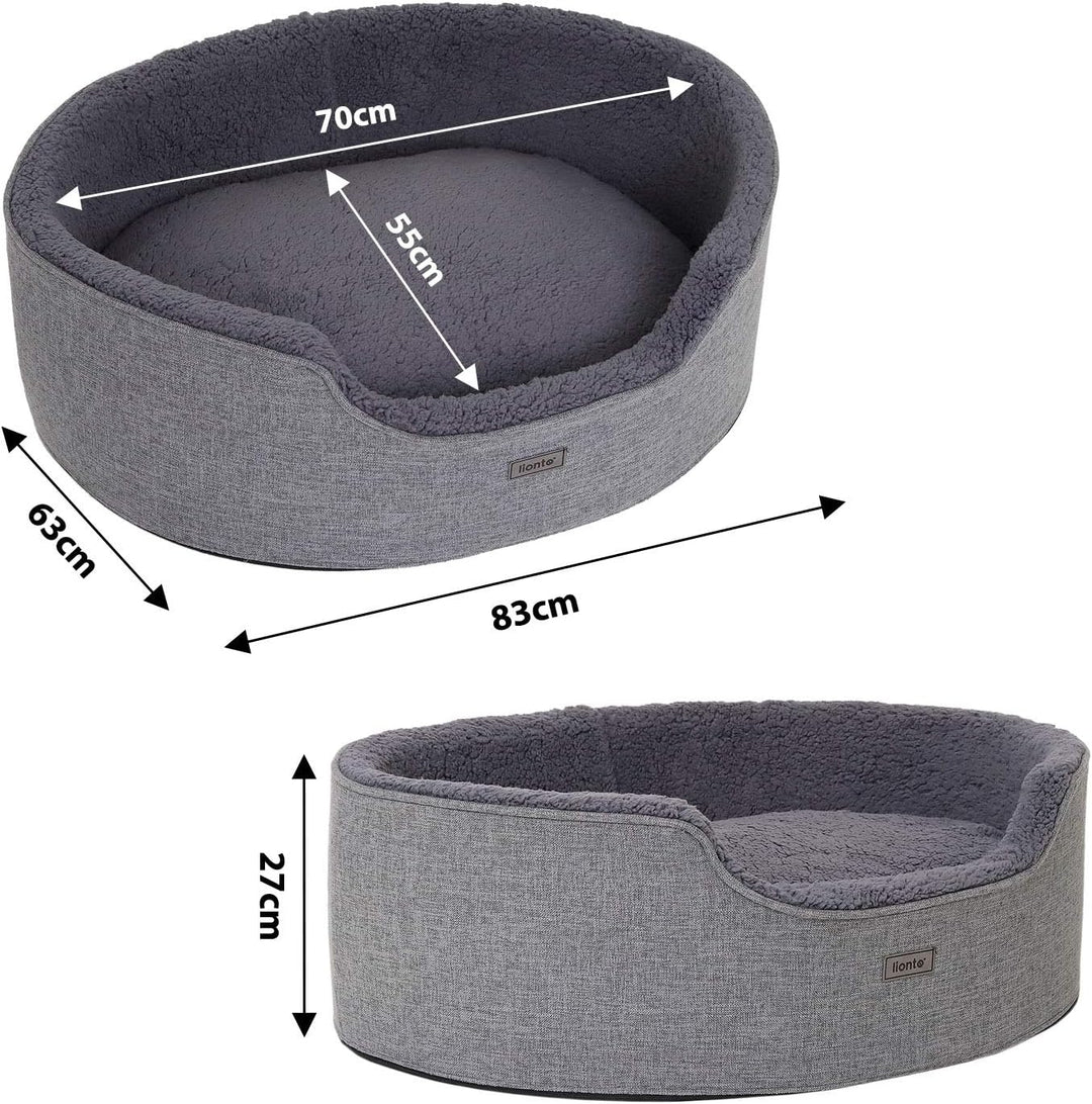 lionto Hundebett mit Wendekissen waschbar Katzenbett Haustierbett Hundekorb Plüsch, (M) 83x63 cm gra