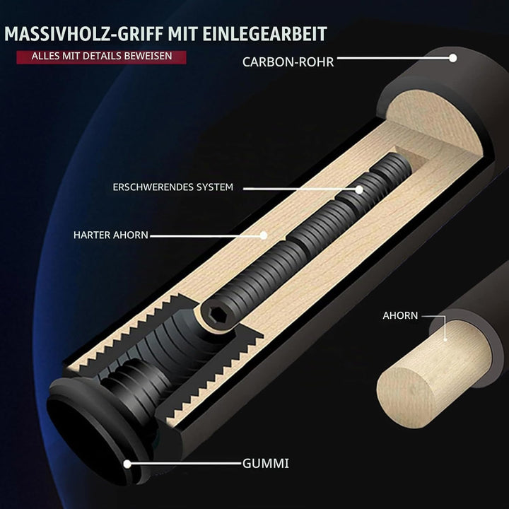 Billardqueue, Carbonfaser, 142 cm, Spitze 12 mm, Carom Billiards-Queue, professionell, mit Chalk und