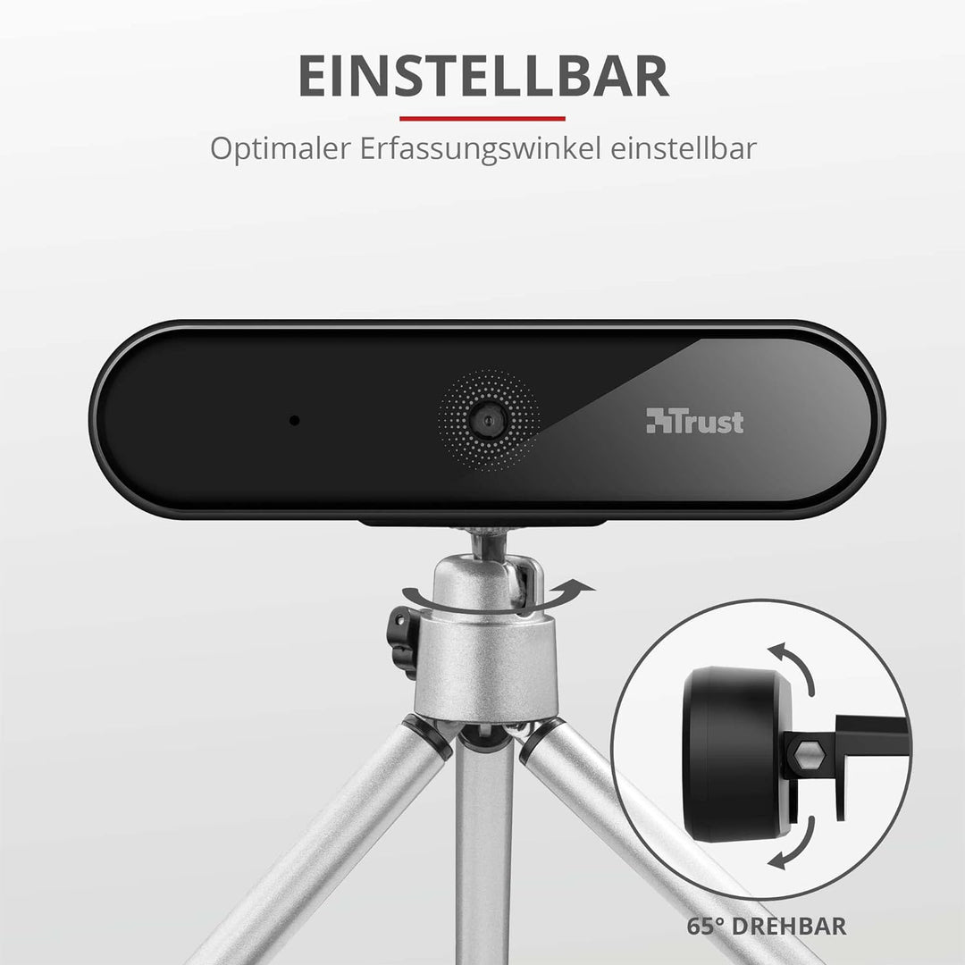 Trust Tyro Webcam Full HD 1080p mit Mikrofon für PC, Weitwinkel, Auto Fokus, USB Plug and Play, Vide