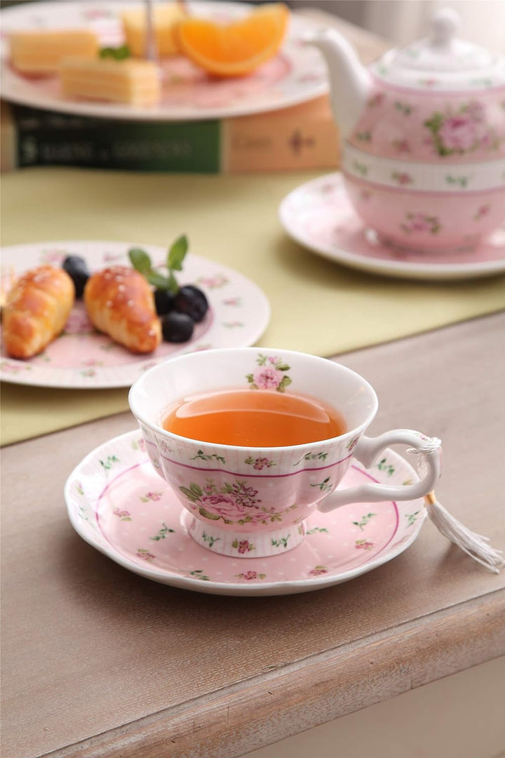 Kaffeetasse und Untertasse, Shabby Chic, Vintage, Porzellan, Vogel Schmetterling, Flora, Geschenk-Bo