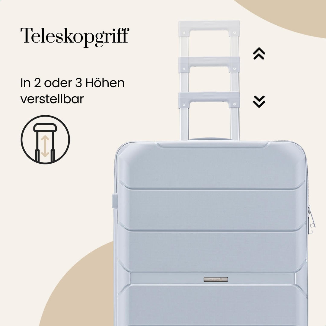 Urban Adventurer Kofferset 3-teilig 232L – Hellgrau – Hartschalenkoffer mit Zahlenschloss & 4 Rollen
