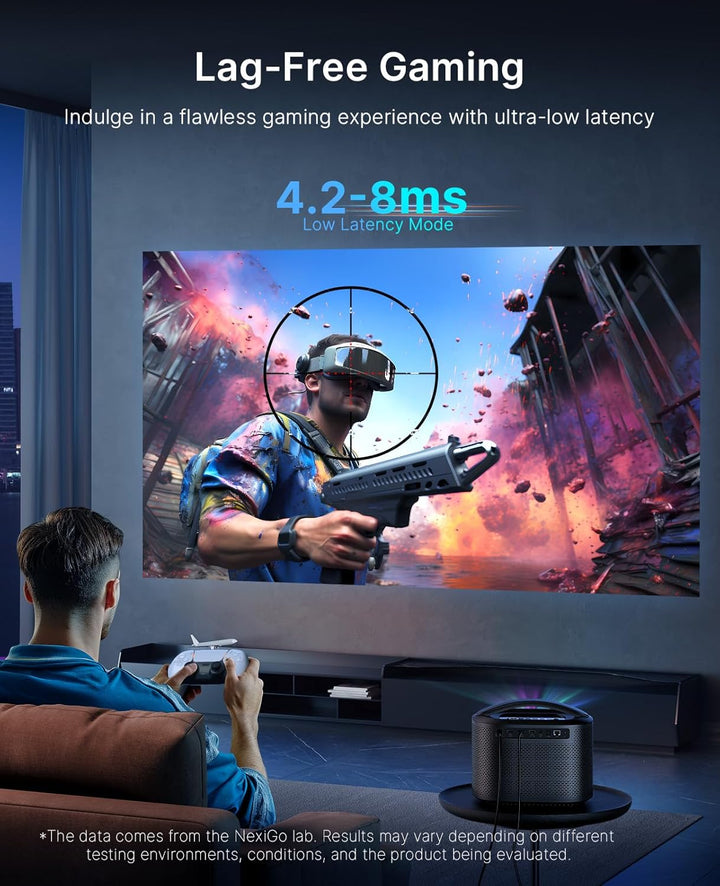 NexiGo TriVision Ultra, 4K Tri-LED-Laser tragbarer Projektor, 2600 Lumen, kein Laserspeckle, Keine A
