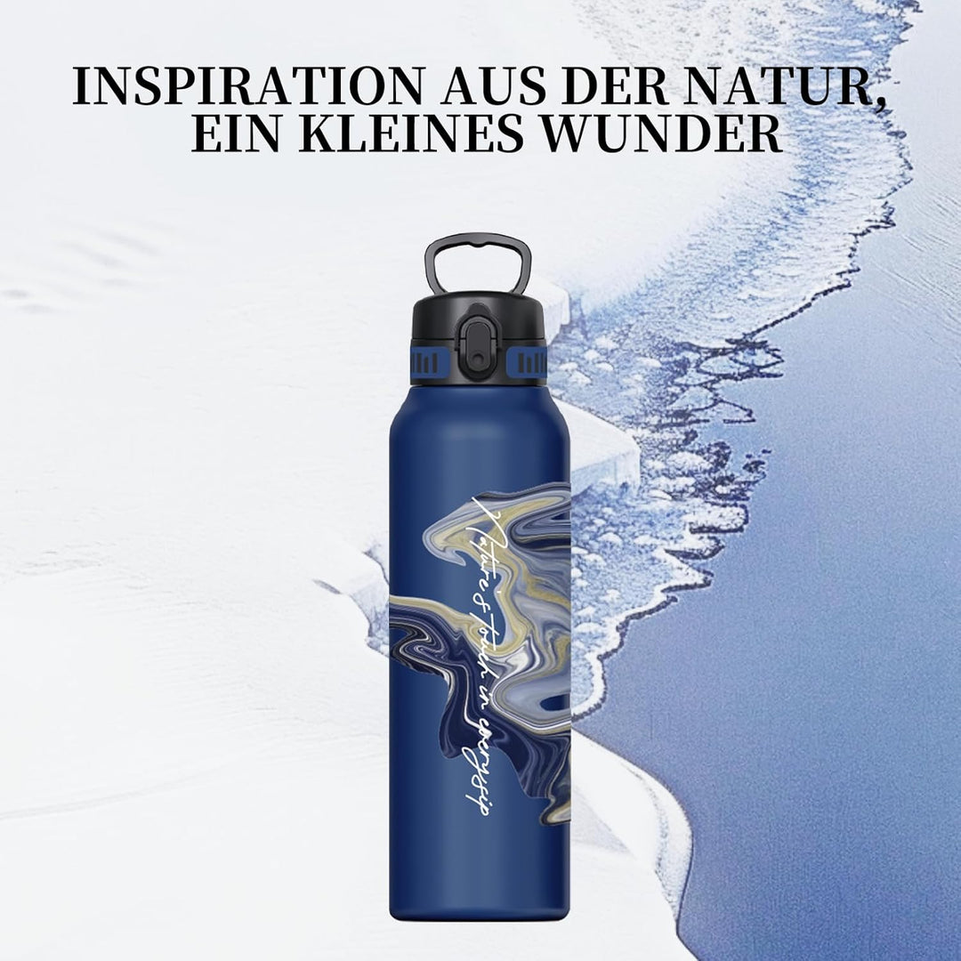 UZSPACE Edelstahl Trinkflasche 1l (970ml), Isolierte Thermosflasche mit 1-Klick-Öffnung, 100% Auslau