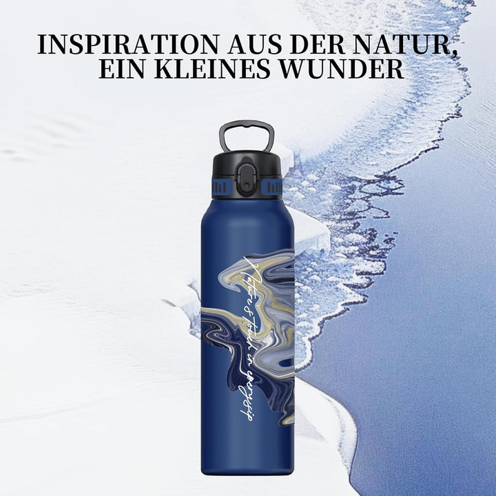 UZSPACE Edelstahl Trinkflasche 1l (970ml), Isolierte Thermosflasche mit 1-Klick-Öffnung, 100% Auslau
