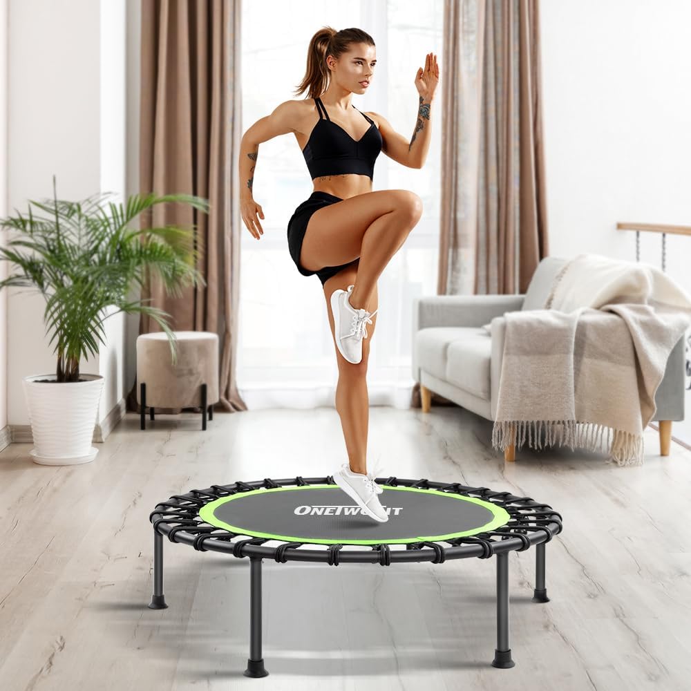 ONETWOFIT 114cm Trampolin lndoor,Rückprall Trampolin für Erwachsene, Leises Mini Trampolin für das O