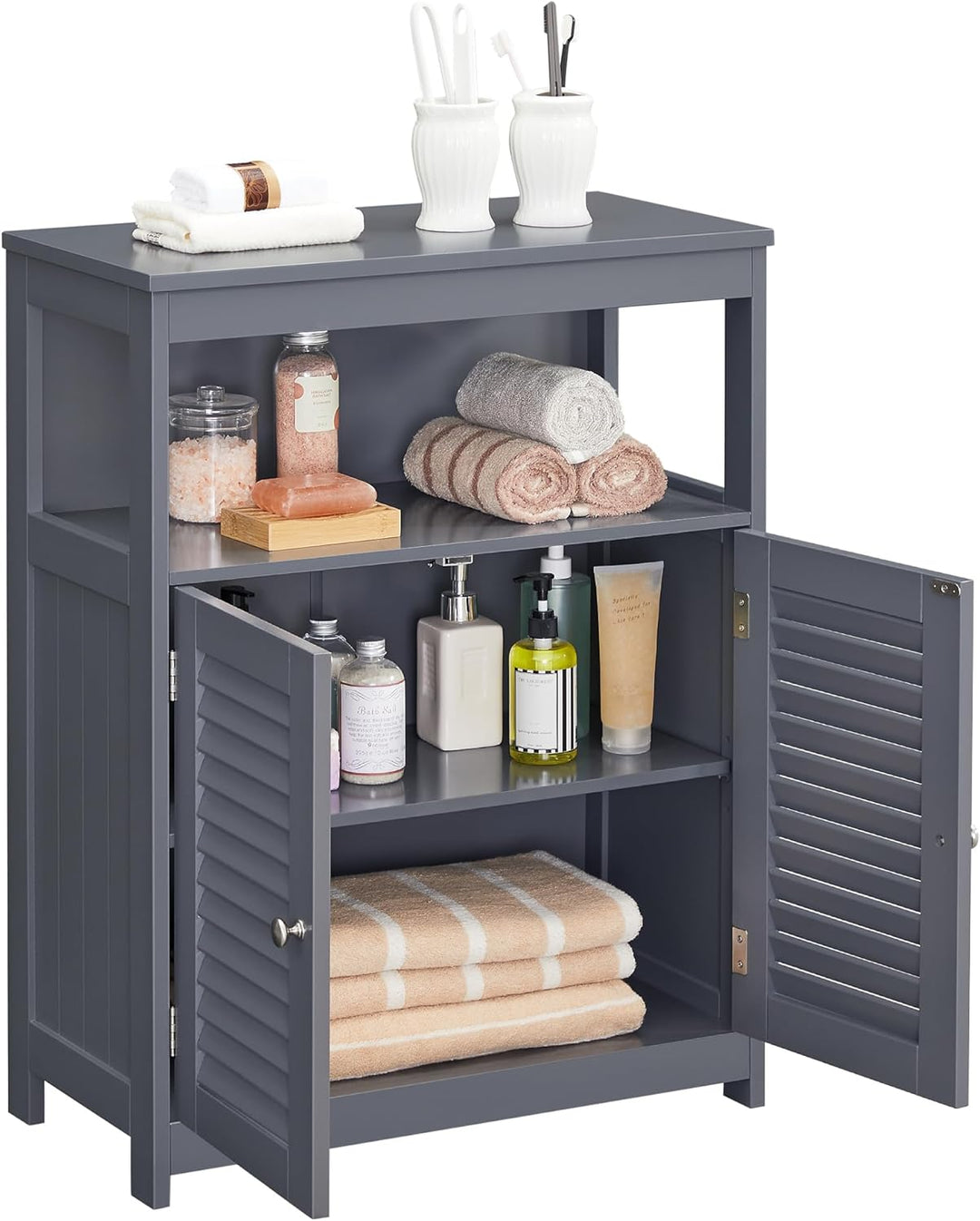 VASAGLE Badezimmerschrank, Badschrank, Küchenschrank mit offenem Fach, Aufbewahrungsregal mit 2 Türe