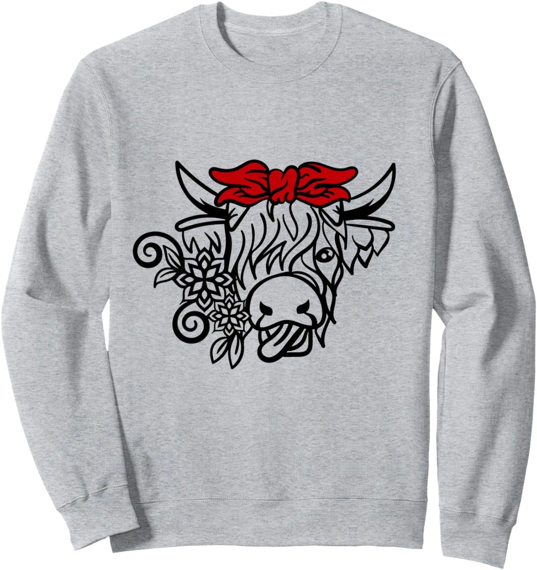 Dumme schottische Kuh mit buntem rotem Bogen - Sweatshirt