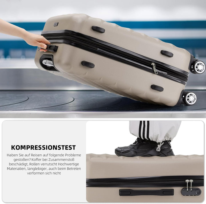 BEIBYE Zwillingsrollen 2066 Hartschale Trolley Koffer Reisekoffer Gepäck M-L-XL-Set (Champagner, L)