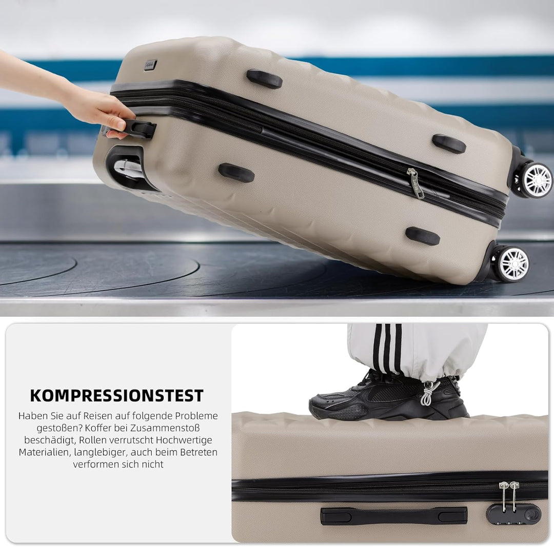 BEIBYE Zwillingsrollen 2066 Hartschale Trolley Koffer Reisekoffer Gepäck M-L-XL-Set (Champagner, Set