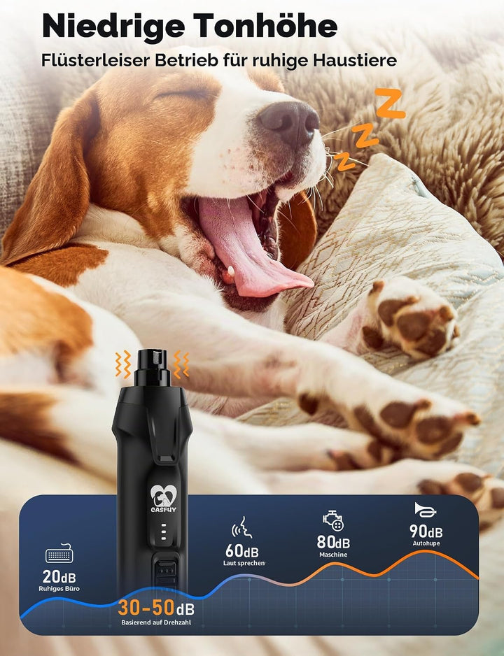 Casfuy 6-Gang-Hunde-Nagelschleifer - 50% Boosted Power Hund Nagelschneider Leise mit Dual-LED-Leucht