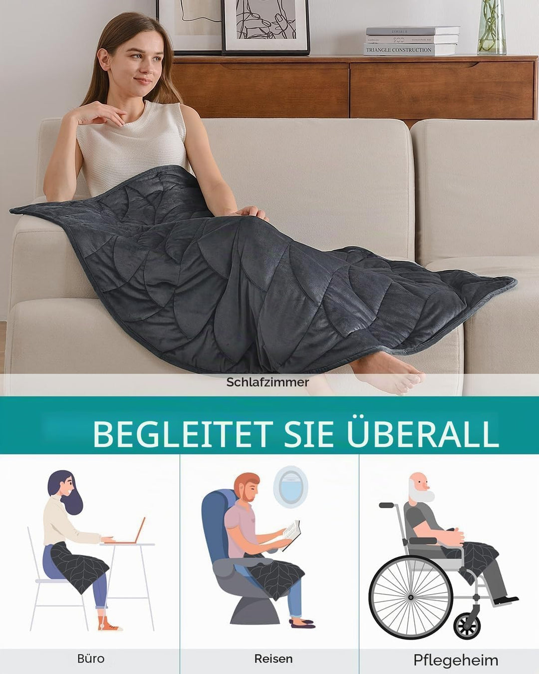 Sivio Gewichtsdecke 3,2kg Dunkelgrau 104x135cm | Kristallsamt, kuschelig &amp; tragbar, perfekt für Reis