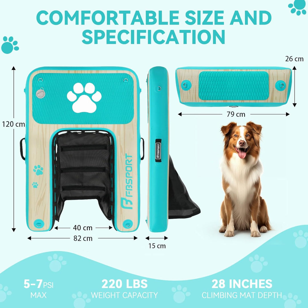 FBSPORT Hunderampe Aufblasbare Hunde Wasserrampe, Hundeboot Rampe Schwimmende Dock Leiter für Pool,