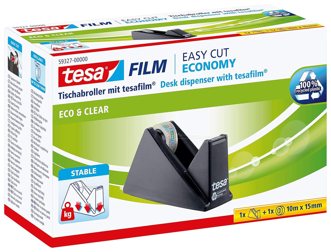 tesa 6400 Packband Handabroller COMFORT - Abroller für Paketbänder & Easy Cut Economy Klebebandabrol
