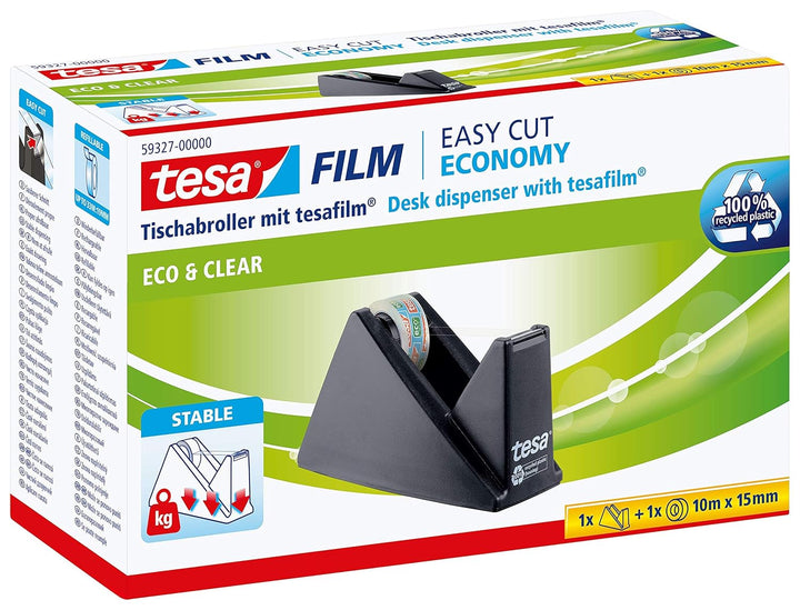 tesa 6400 Packband Handabroller COMFORT - Abroller für Paketbänder & Easy Cut Economy Klebebandabrol