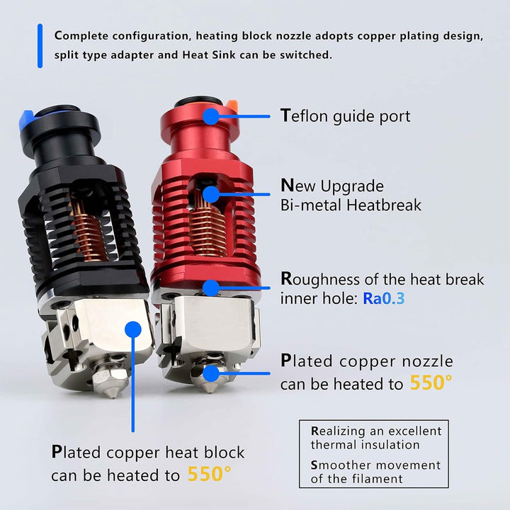 Upgrade Red Lizard k1 V6 Hotend Plated Copper Nozzle Block Compatible with CR10 Ender 3 V2 Pro Ender