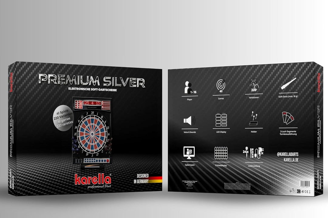 Karella Dartautomat Premium Silver, ausgereifte Darttechnik, elektronisches Dartboard für jedes Skil