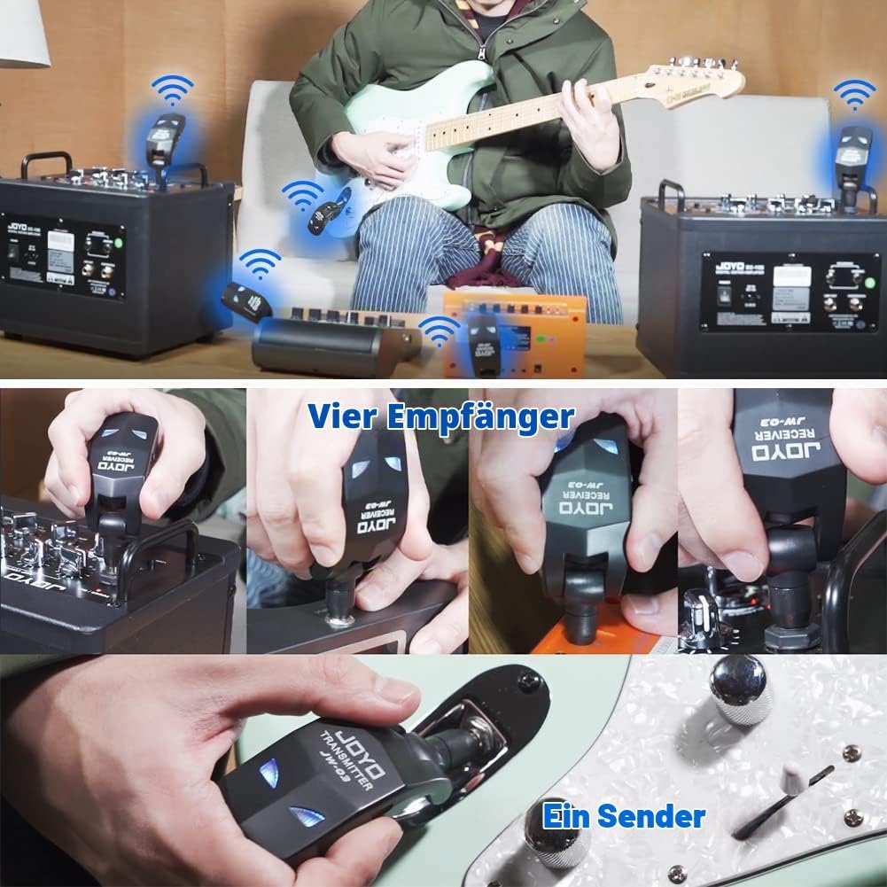 JOYO 2,4 GHz Wireless Guitar System 4 Kanäle Wiederaufladbarer Audio Wireless Transmitter Receiver f