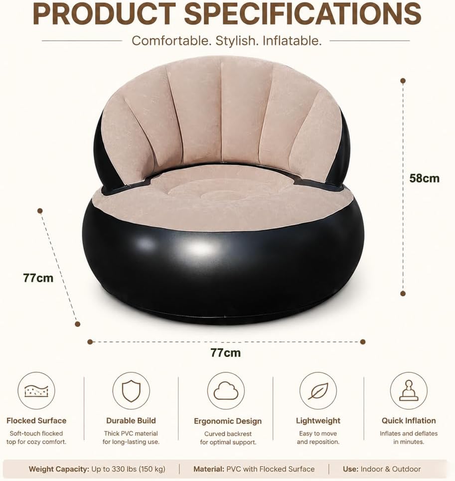 Aufblasbarer Sofa, Aufblasbarer Sessel, Tragbarer Aufblasbarer Sofastuhl | Gohytal Aufblasbarer Sofa