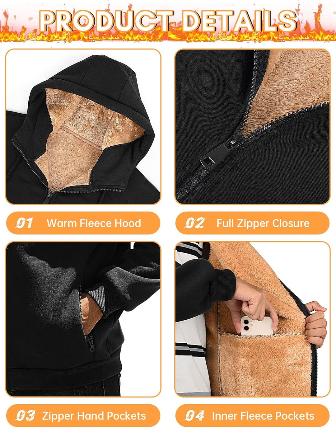 Xnova Sweatjacke Herren Fleecejacke Kapuzenpullover Zipper Hoodie Casual Bequemes und Warmes Übergan