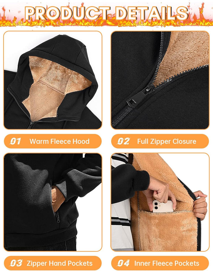 Xnova Sweatjacke Herren Fleecejacke Kapuzenpullover Zipper Hoodie Casual Bequemes und Warmes Übergan