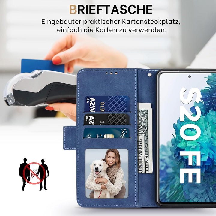 für Samsung S20 FE Hülle mit Schutzfolie Klapphülle Kartenfach Handyhülle für Samsung Galaxy S20 FE