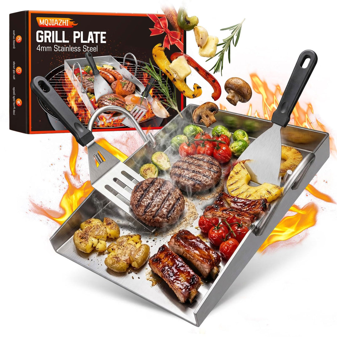 Plancha Grillplatte 40 x 30 cm, 4mm Edelstahl Platte hitzebeständig &amp; verformungsfrei, mit Grillspac