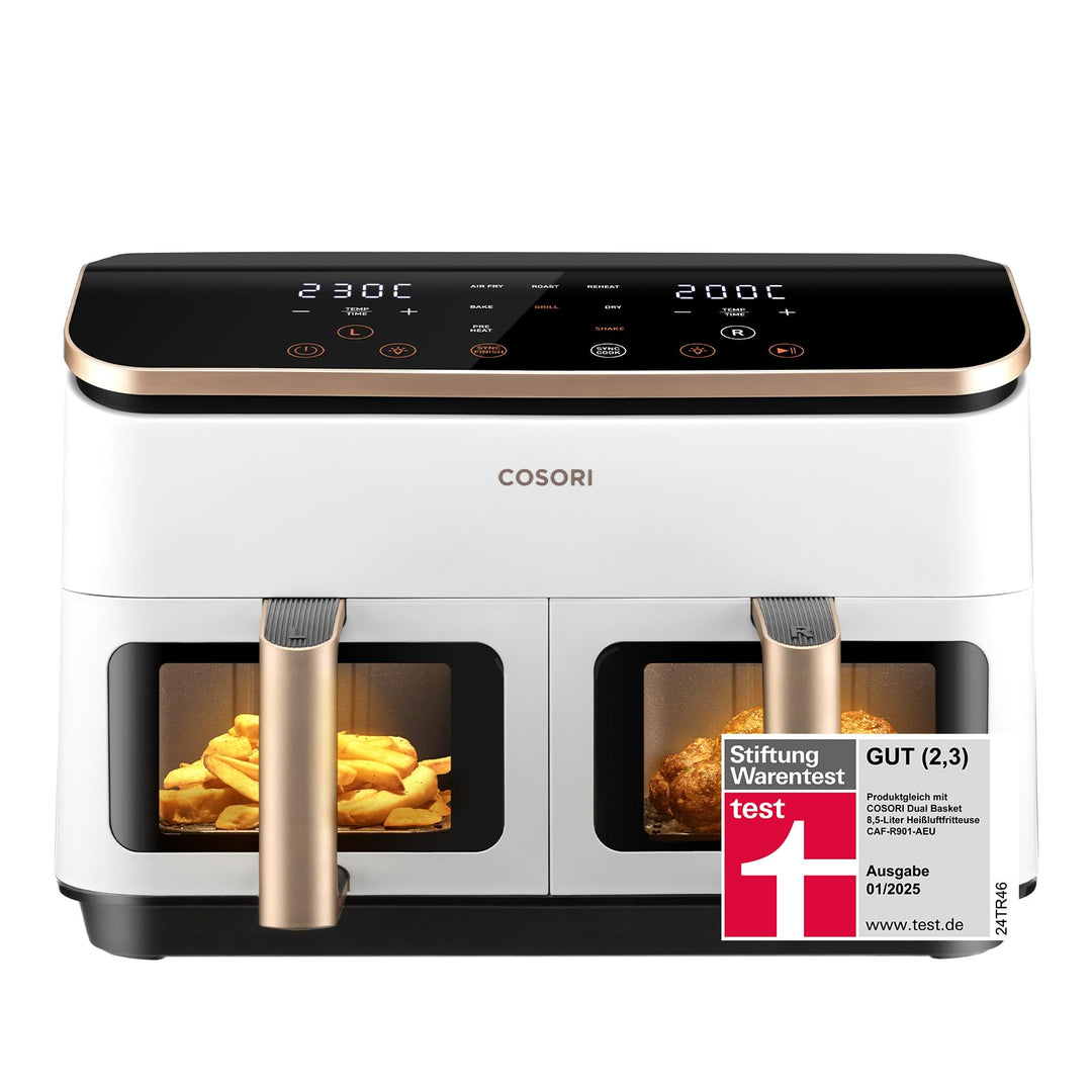 COSORI Heissluftfritteuse 2 Kammern, Testsieger der Stiftung Warentest, 8,5 L 6-in-1 Airfryer mit Si