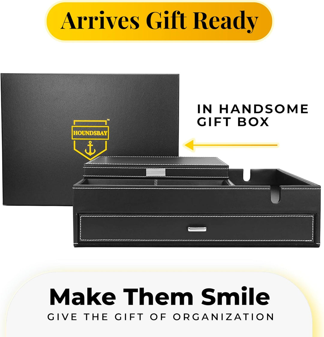 HOUNDSBAY Admiral Kommode Valet Box & Herren Schmuck Box Veranstalter mit Ladestation Smartphone (El