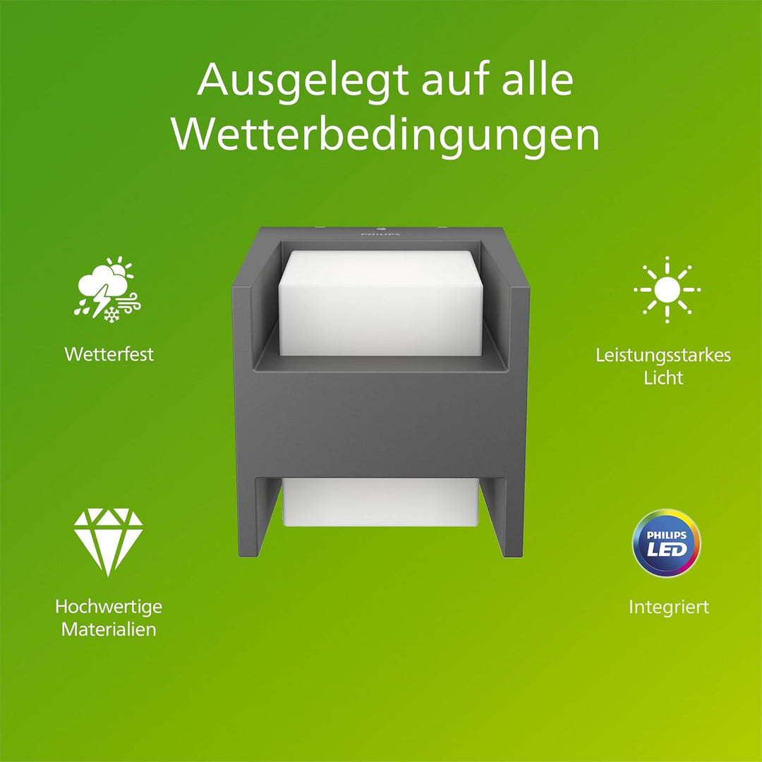 Philips myGarden Arbour LED Sockelleuchte, Aluminium Ohne Bewegungsmelder 2-flammig Wandleuchte, Ohn