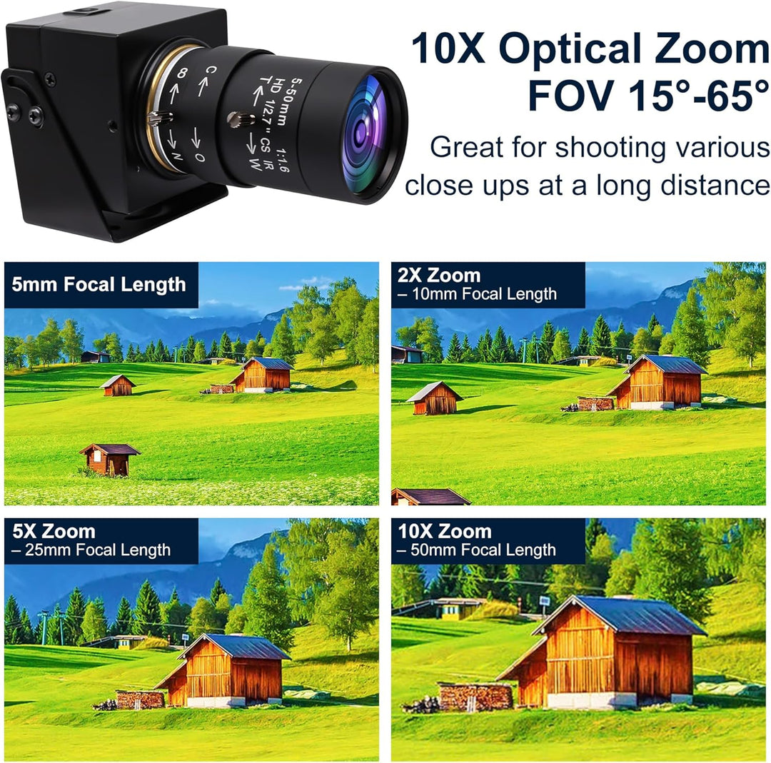 Mermaid 1080P USB-Webcam mit 5-50mm Teleobjektiv, Full-HD-Computerkamera mit 100 fps/60 fps/30 fps f