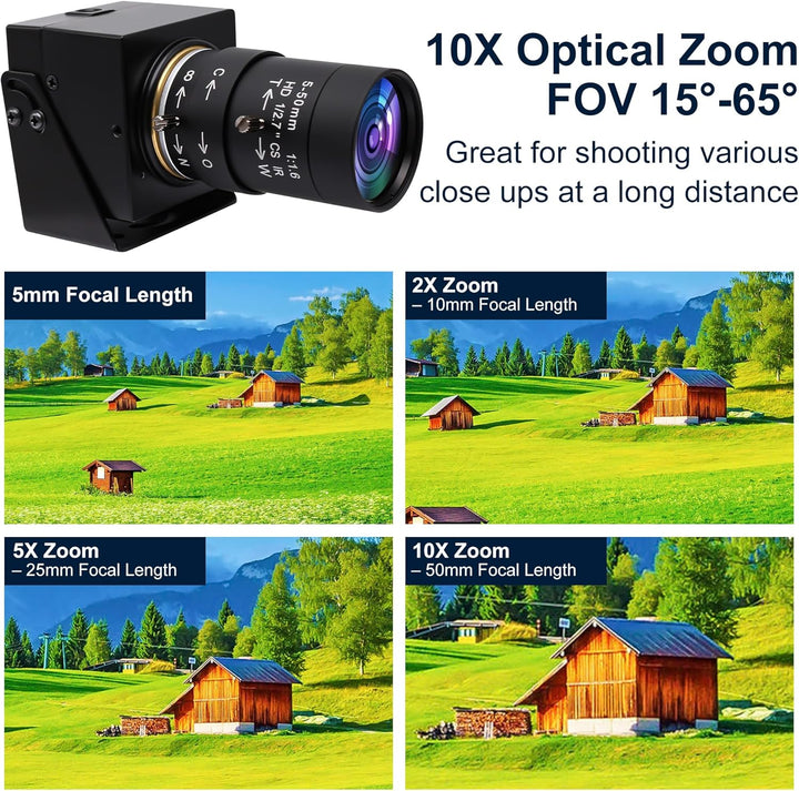 Mermaid 1080P USB-Webcam mit 5-50mm Teleobjektiv, Full-HD-Computerkamera mit 100 fps/60 fps/30 fps f