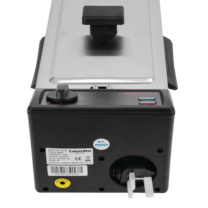 Caterlite 2kW-Edelstahl-Einzelbehälter-Elektrofritteuse 3,5 Liter, inkl. Deckel, Temperaturbereich 1