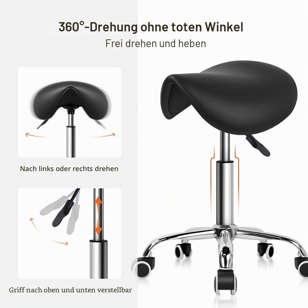 KKTONER Sattelhocker Rollhocker Arbeitshocker mit Sattelsitz höhenverstellbar drehbar schwarz, Schwa