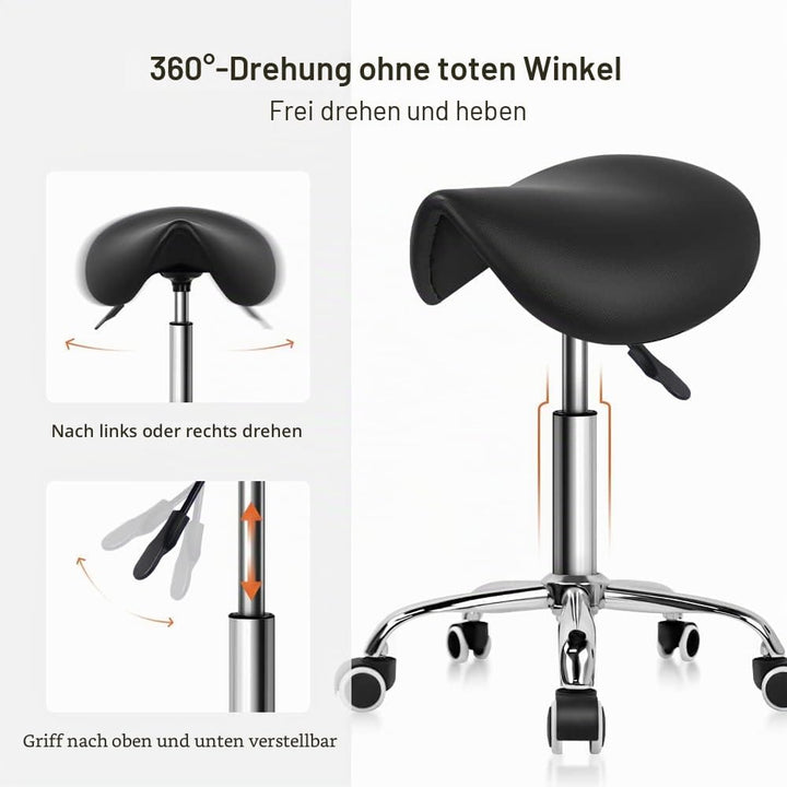 KKTONER Sattelhocker Rollhocker Arbeitshocker mit Sattelsitz höhenverstellbar drehbar schwarz, Schwa