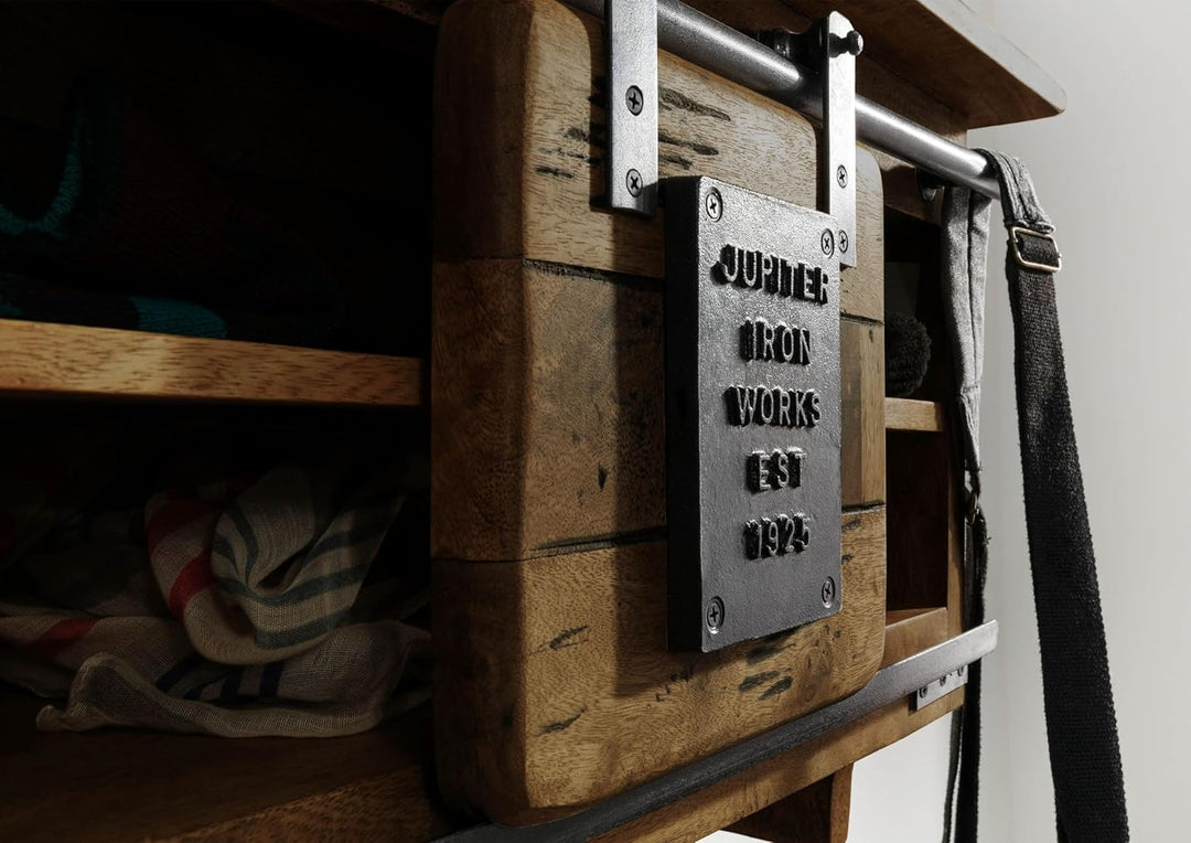 MASSIVMOEBEL24.DE | Railway- Massive Wandgarderobe | braun geölt | aus Mangoholz | offen mit Schiebe