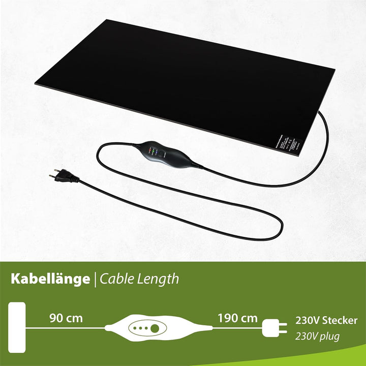 Infrarot Wärmeplatte Schreibtischheizung 30x60cm 150W mit Dimmer für stufenlose Regelung, IR Büro He